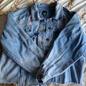 Plus Size Distressed Jean Jacket